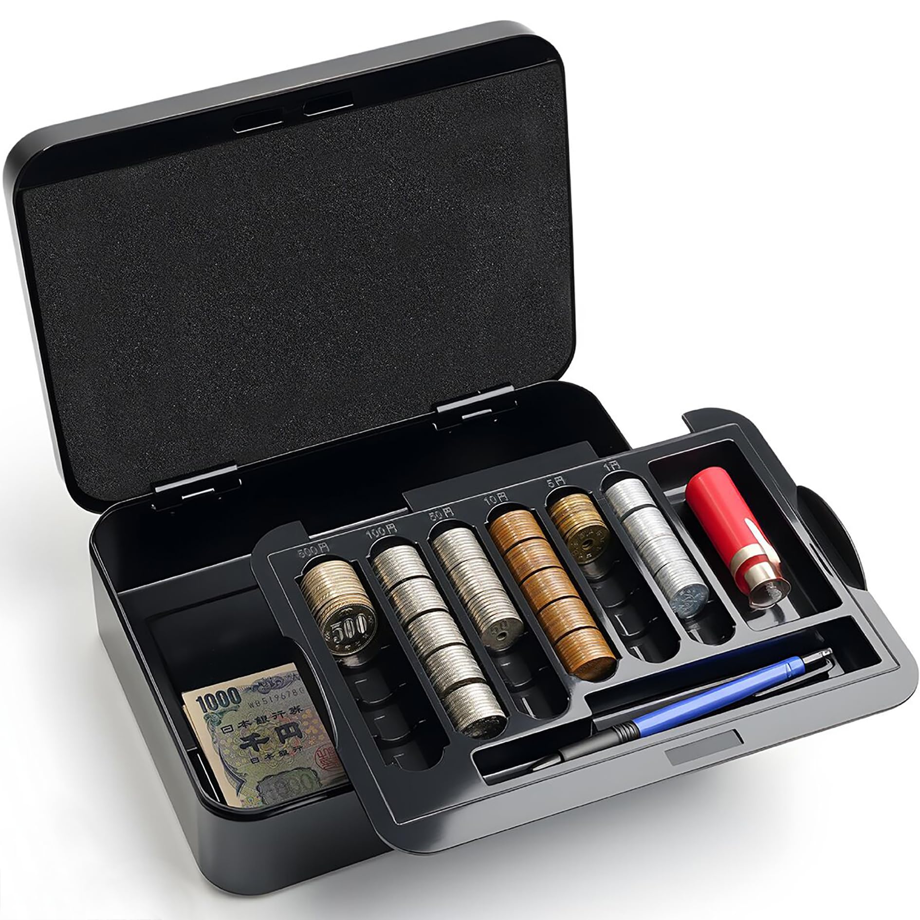 

Small Portable Safe for Money Management, Holds Coins of All Denominations, B5 Size, Home/Office Use, Dial Lock, Black