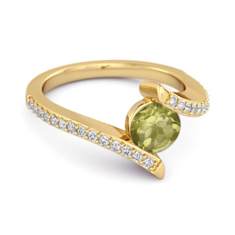 Peridot Contemporary Pavé Bypass Ring - Sterling Silver Gold Vermeil