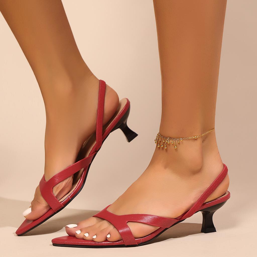 2025 Summer Pointed Open-toed Strappy Sandals Women's Mid-heel Shoes Summer New Products Hollowed-out Thin Heel Women's Fashion Sandals
