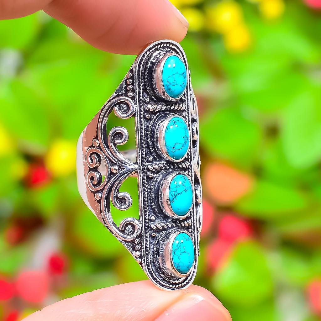 Santa Rosa Turquoise Gemstone 925 Sterling Silver Gift Jewelry Ring Size 8