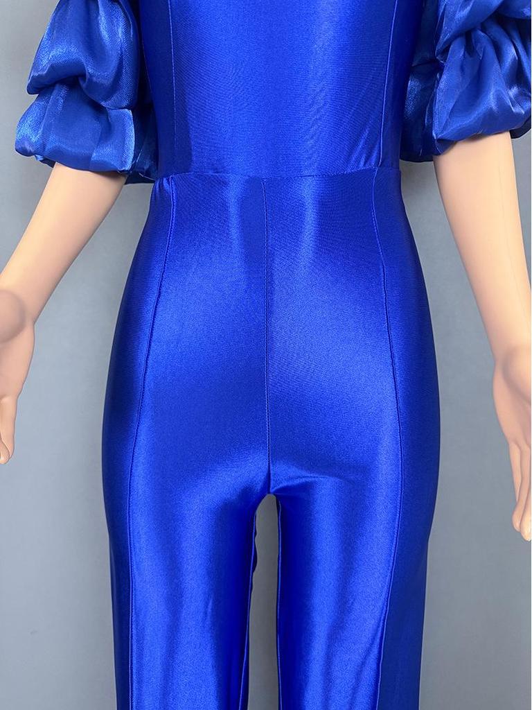 Women's One-Shoulder Stacked Sleeve Jumpsuit Party Dress 5813