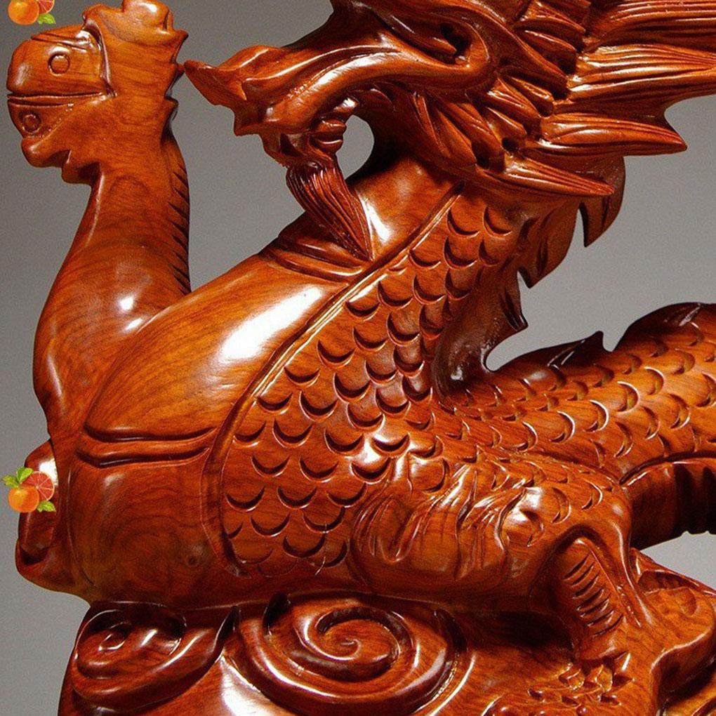 Wooden Chinese Fengshui Dragon Figurine Statue Auspicious Decoration For Festival Flavor