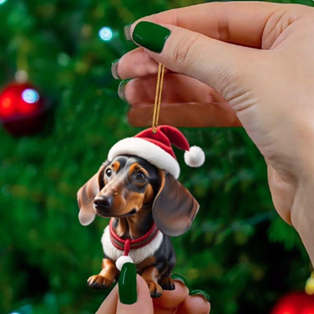 2D Christmas Tree Pendant Cute Dog Car Hanging Interior Christmas Ornaments  Home
