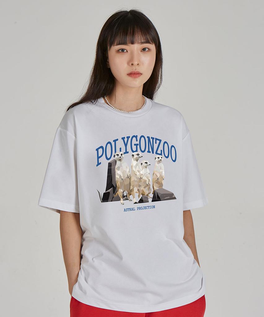 ASTRAL PROJECTION Polygon Meerkat Round Neck 15-Count Cotton Short Sleeve T-Shirt_White