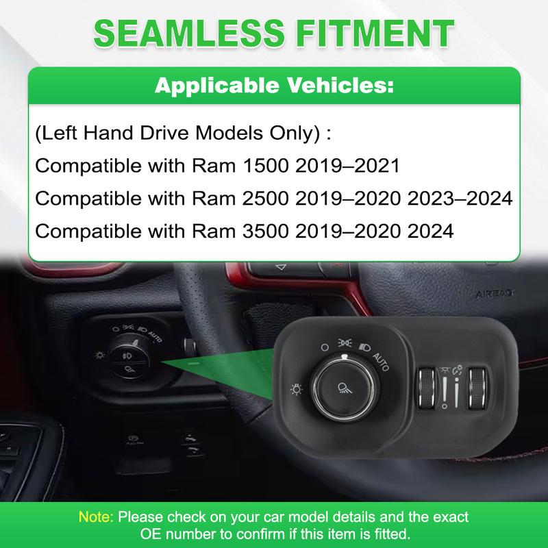 Headlight Dimmer Switch 7 P Plastic Black for Ram 2500 – –2024 68401933AA 68401933AB