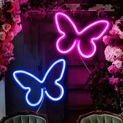 1pc Forma de borboleta LED Neon Sign, USB e alimentado por bateria Novidade Neon Mini Night Light, Quarto Infantil Festa Decoração de parede