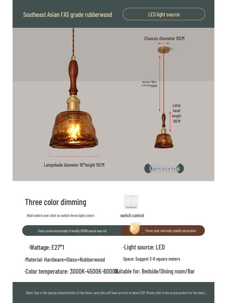 French Mid-Century Solid Wood Bedside Pendant Light