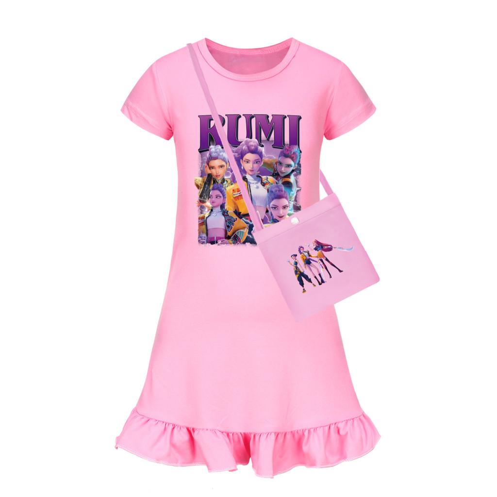 Demon Kpop Hunters Girl Short Sleeve Sleep Dress With Ruffle Hem For Use Bedroom