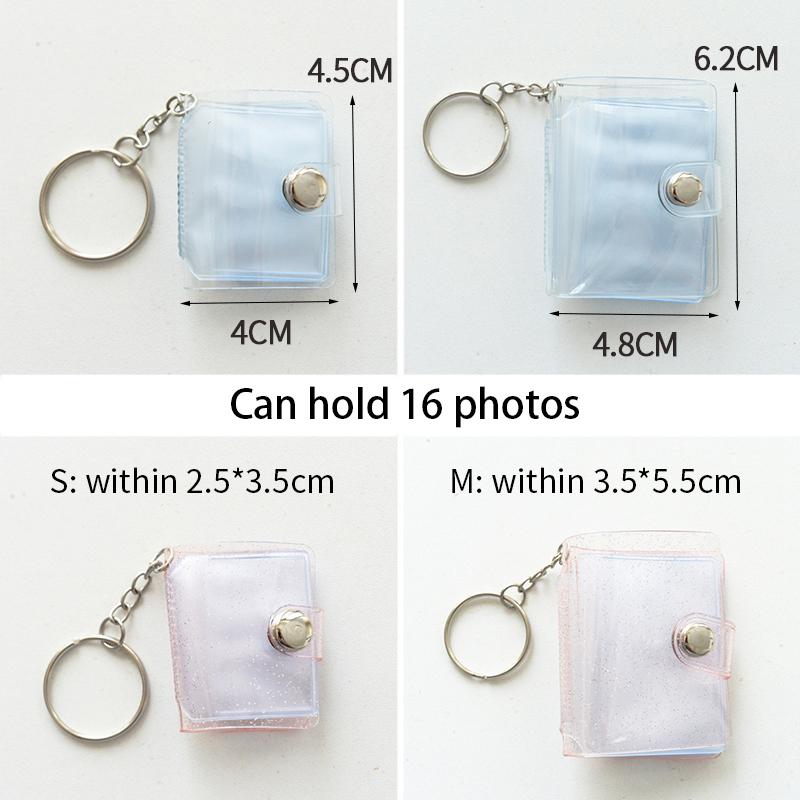 Mini Photo Album 16 Pockets PVC Transparent Frosted Photocard Binder Album Sticker Name Cards Holder Coin Holder with keychain