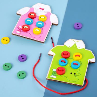 Children's Threading Toy Montessori Enlightenment Training Life Skills Teaching Aids Clothes Threading Game Wooden Fun Toy Gifts