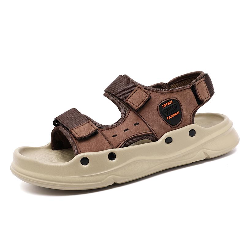 

Comfortable Men s Leather Sandals Soft Summer Sandaly Outdoor Walking Shoes Non Slip Beach Flip Flops Male Beach Footwear Slides 45 коричневий