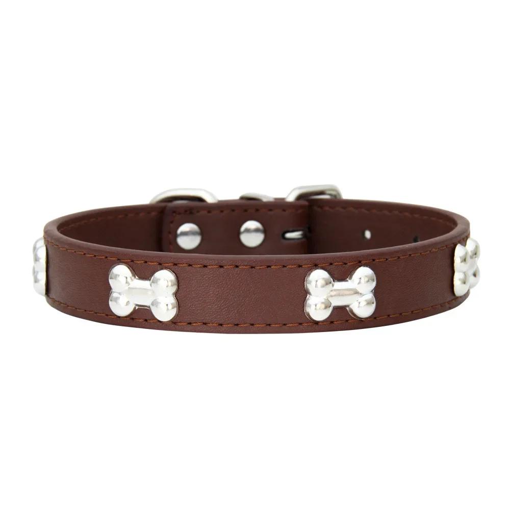 New pet PU leather bone dog collar for cross - border spot wholesale, can be matched with traction belt