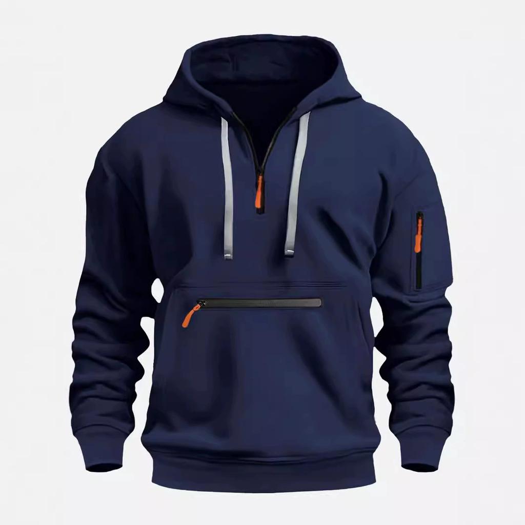 Autumn Men's Hoodie with Waterproof Zipper Pockets, Multi Pocket Pullover, Men's Sports and Casual Hoodie