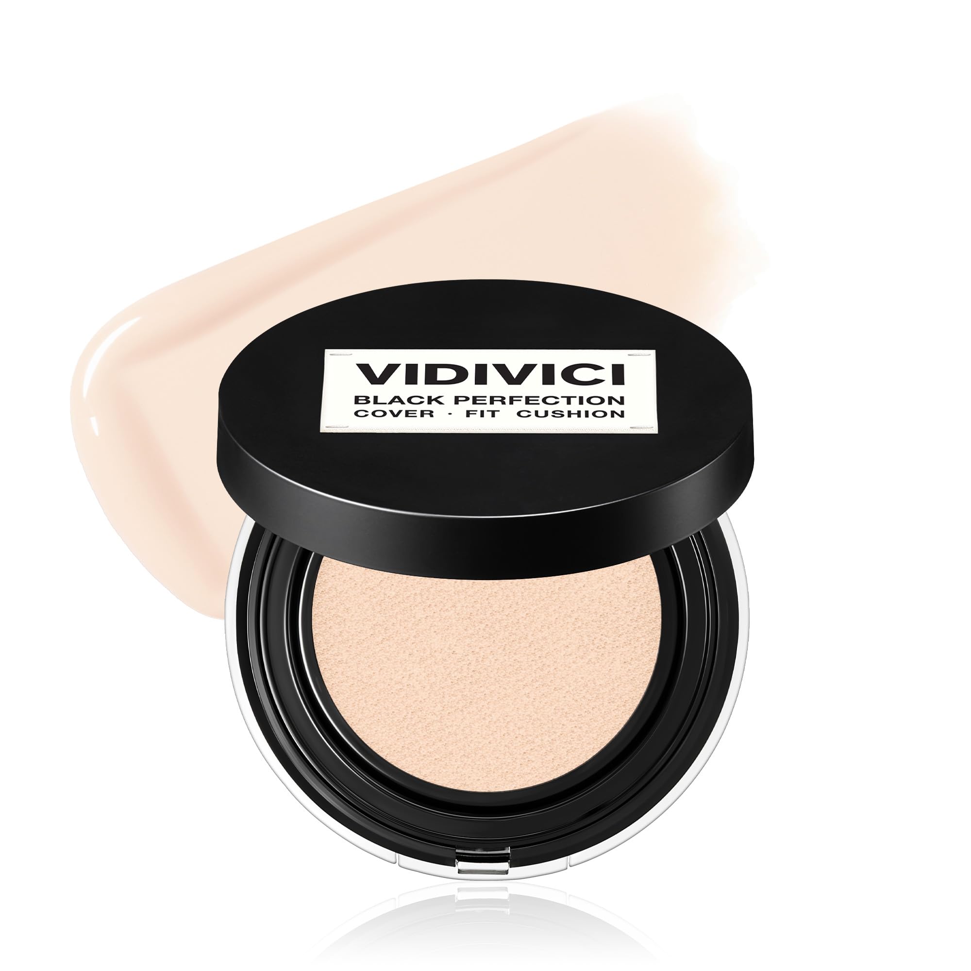 VIDIVICI Black Perfection Cover Fit Cushion Foundation SPF40 15g Korean Cosmetics Cushion Foundation High Coverage Finish PA++ (15N) Semi-matt