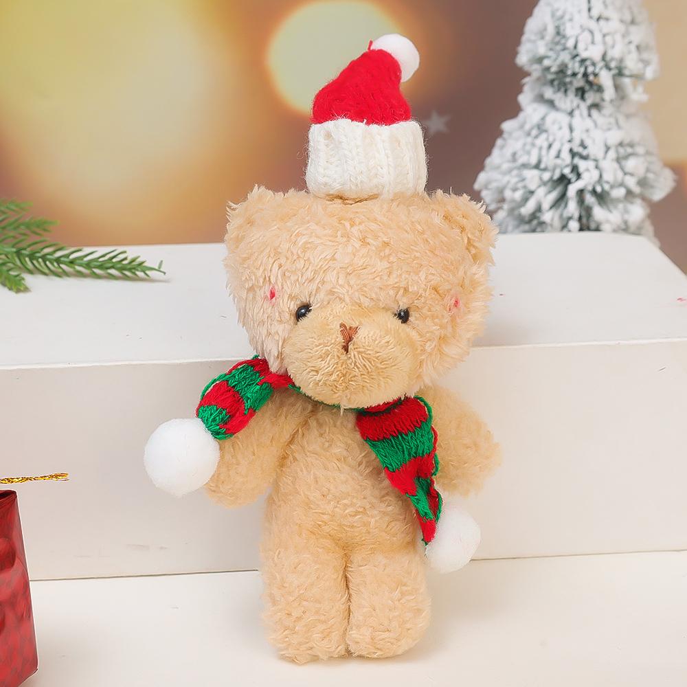 Christmas Cute Bear Plush Doll Christmas Tree Cake Home Decor DIY Bouquet Materials Ornament Animal Scarf Bear Soft Stuffed Toy