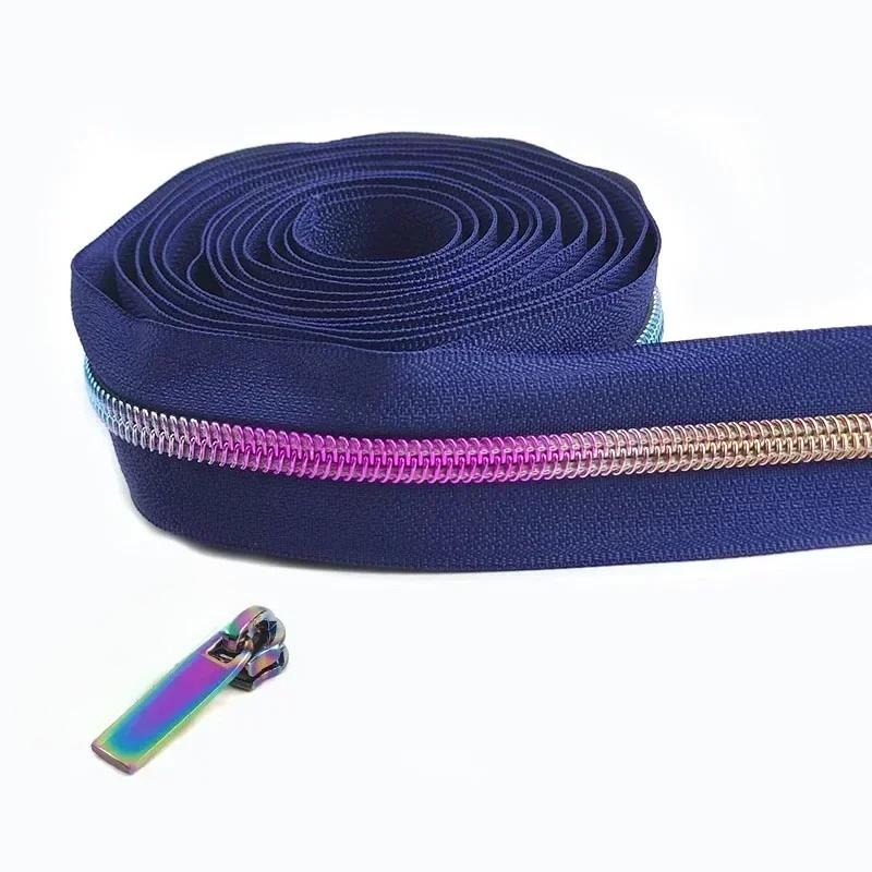 Cintas de Cremallera de Nylon #5 de 1/2/3/4/5 Metros con Deslizadores Cremalleras de Espiral Bolsa Cartera Bolsillo Tiradores de Cremallera Kit de Reparación de Cabezal Accesorios de Costura