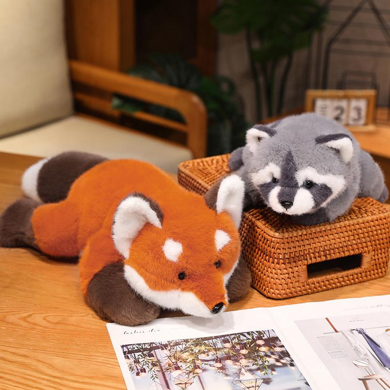 New Stuffed Anime Red Panda Plushie Doll Fluffy Hair Red Raccoon Hug Pillow Kids Gift Soft Toy