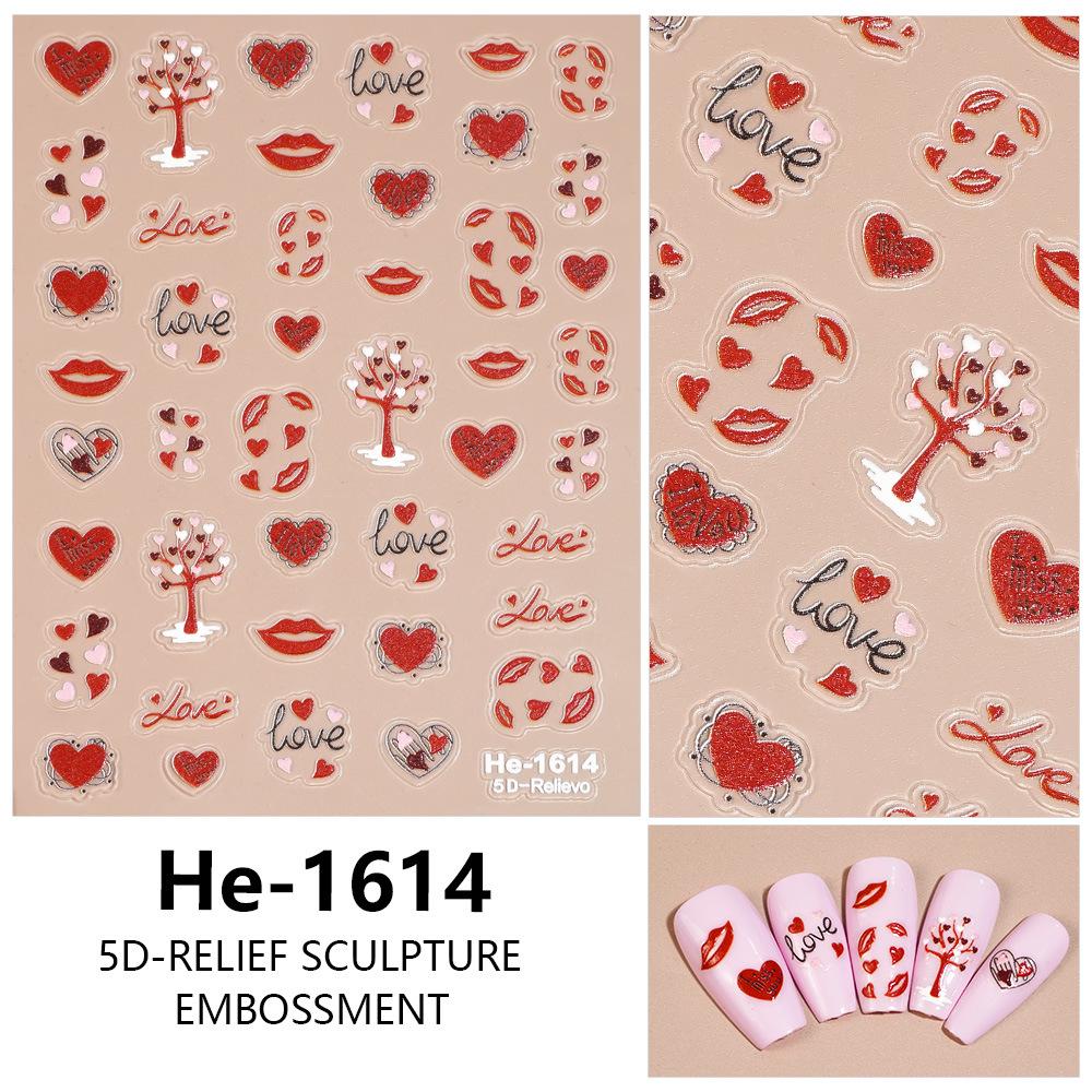 Redanco 5D Valentine's Day Fiery Red Lips Embossed Nail Stickers - He1616