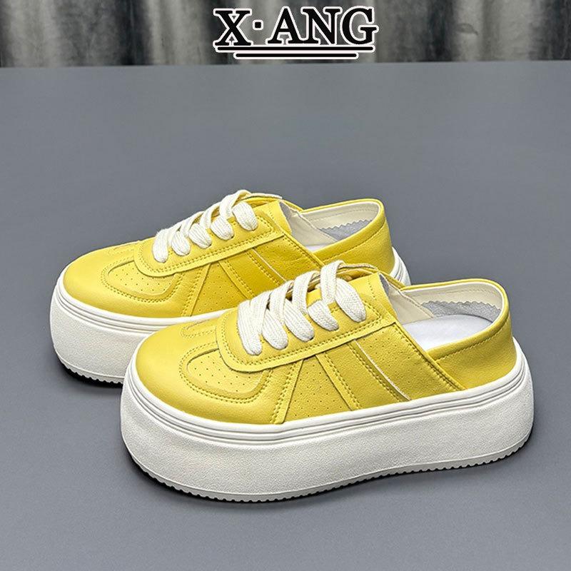 Cowhide version thick-soled heightening little white shoes children's versatile board shoes spring and summer new two-wear casual single shoes