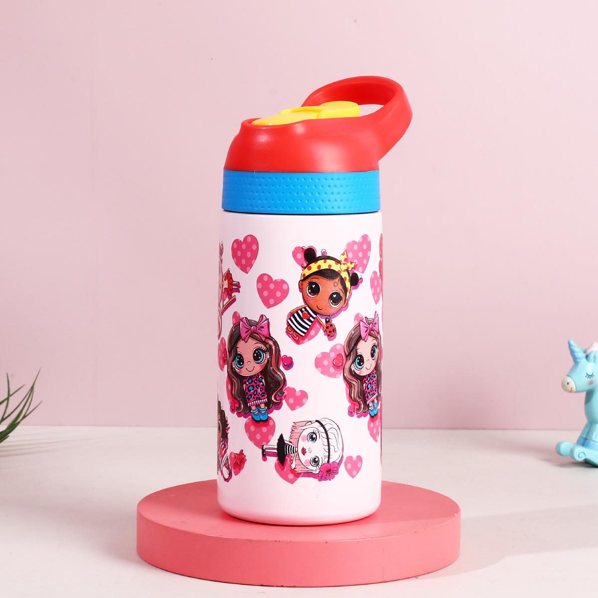 

304 stainless steel vacuum thermos cup children s cartoon kettle portable straw bouncing cup 501-600ml