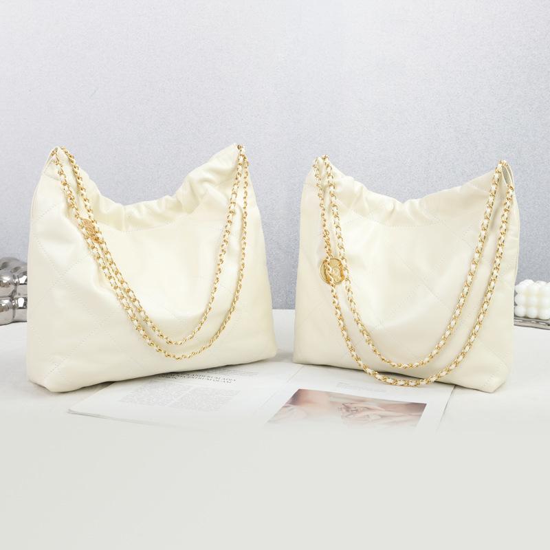 

Нова сумка великої місткості, сумка-відро з коров ячої шкіри верхнього шару, шкіряна плісована ланцюжкова сумка через плече, модна сумка-мішок 35x7x37cm білий