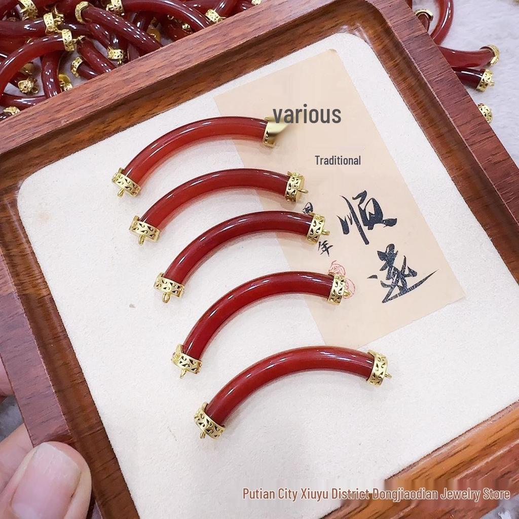 Elegant Agate Jade Half-Tube Bangle: Hand-Woven National Style Semi-Finished Bracelet