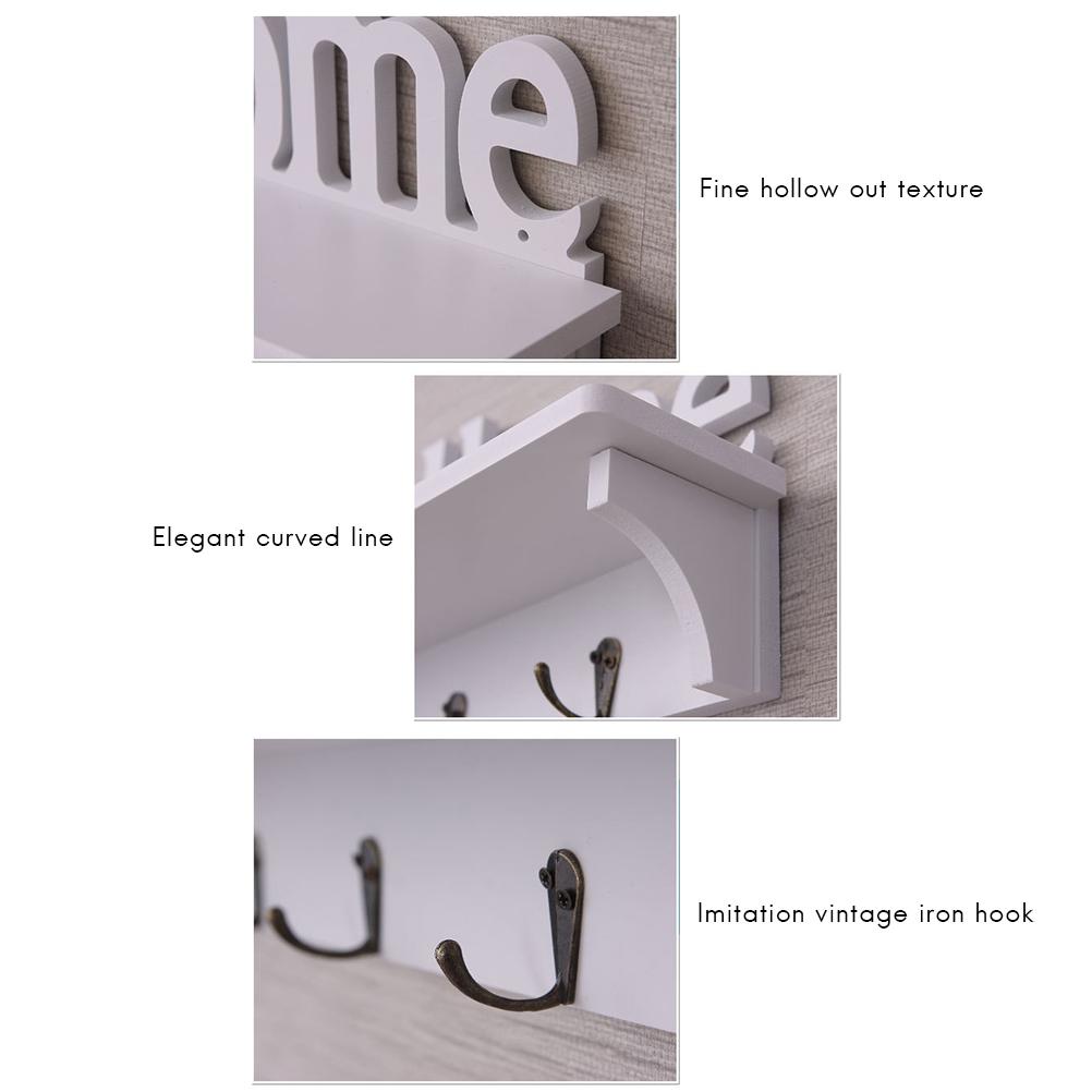 Sweet Home Holz Wandmontierter Kleiderhaken Wandhaken mit Ablage Tastatur und Vier Haken Heimdeko