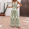 Summer One-piece Printed One-piece Swimsuit Sleeveless Necktie Beach Style One-piece Women's Dress