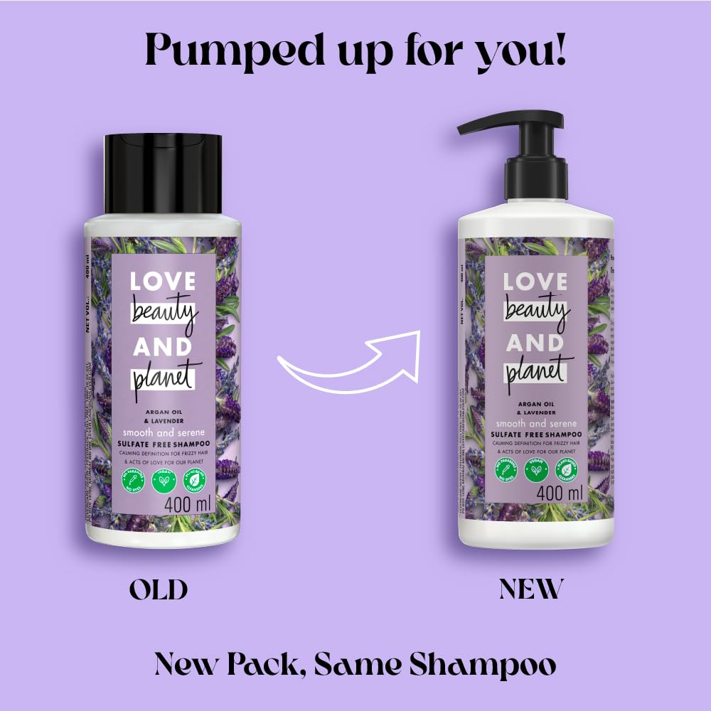 Love Beauty And Planet Argan Oil Lavender Sulfate-Free Smooth Serene Shampoo 400ml Pack