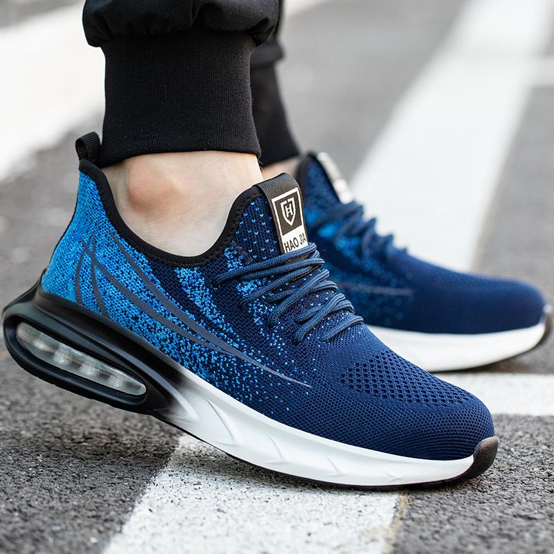 Modische Air Cushion Sicherheitsschuhe Herren Leichtgewichtige Mesh Arbeitsschuhe Stahlkappe Sicherheitsschuhe Atmungsaktive Schwarze Arbeitssicherheits-Sneaker für Herren