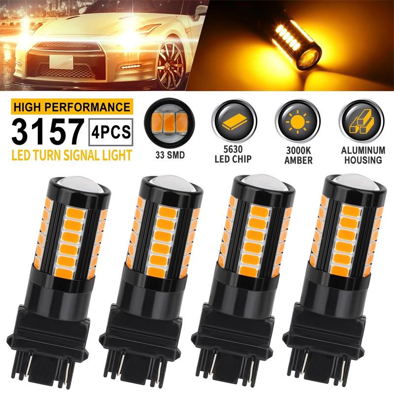 4 шт. Светодиодные лампы 3157 3156 3057 3056 P27/7W, 5730 33 SMD светодиодные лампы, указатель поворота, габаритный огонь DRL, стоп-сигнал, янтарно-желтый
