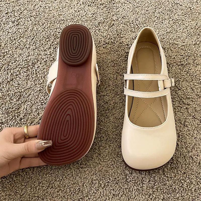 Round Toe Shoes for Women 2025 Gothic White Mary Jane Flats Ladies Summer Footwear Moccasins Black Japanese Style Lolita Cute