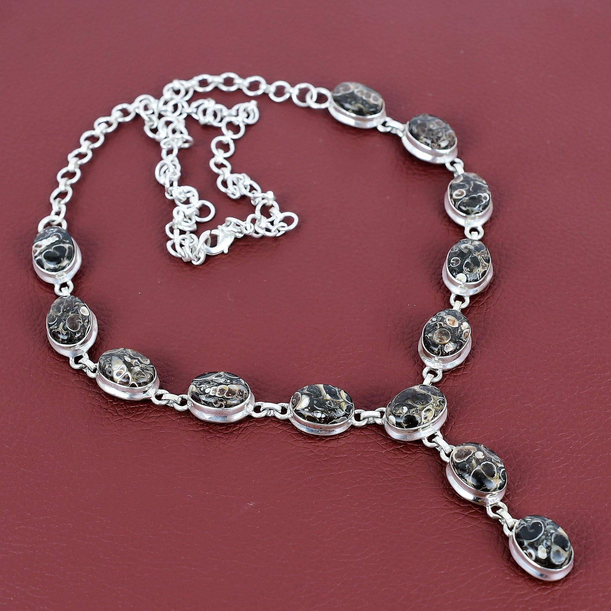 

Turritella agate necklace 925 sterling silver necklace adjustable chain necklace natural gemstone jewelry handmade necklace engagement gifts Adjustable
