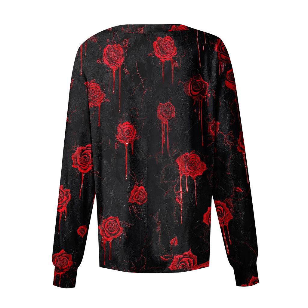 Women's Casual Fashion Single Breasted  Halloween Graphic Printed Nurses Tops