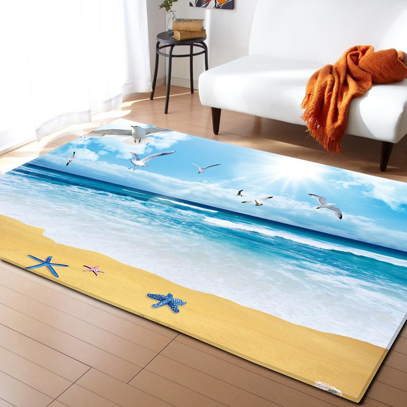 Cedar Deer Living Room Area Rug Beach Ocean 3D Carpet for Boys Girls Bedroom Rug Soft Play Floor Mat Anti-Slip Bathroom Mat