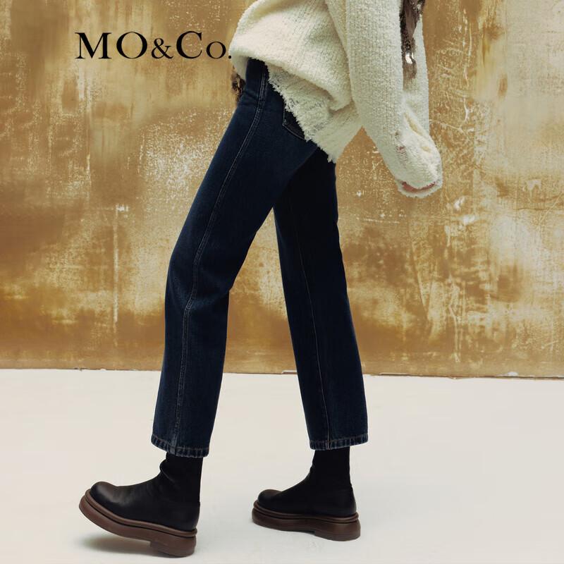 MO&Co. Women's Dark Blue High-Waist Straight Cropped Jeans