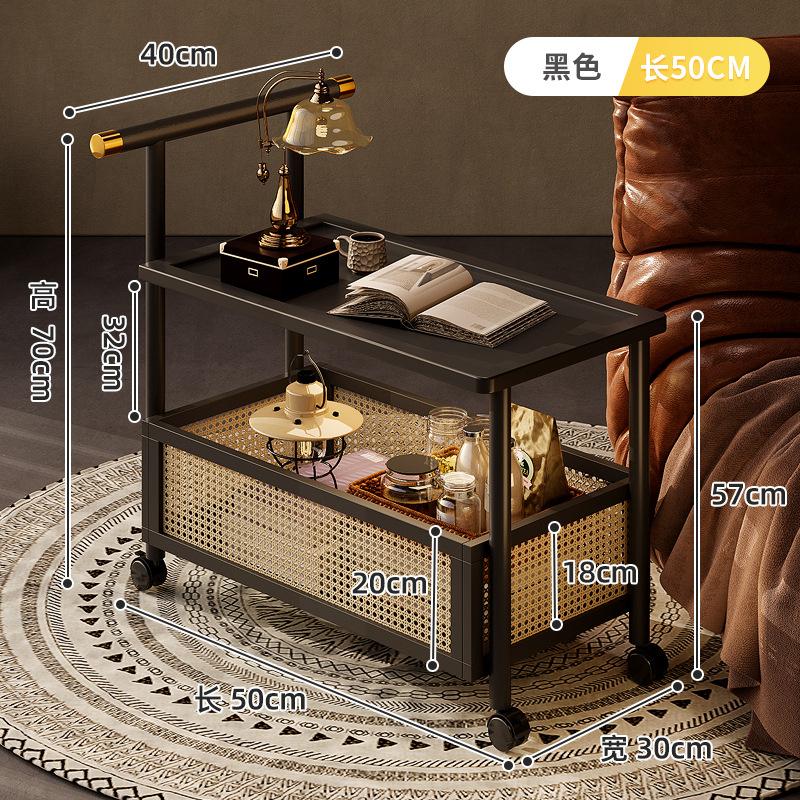 High-end Side Table Bamboo 2 Layers Coffee Tables Mobile Coffee Table with Wheels Trolley Home Storage Rack Living Room Decor