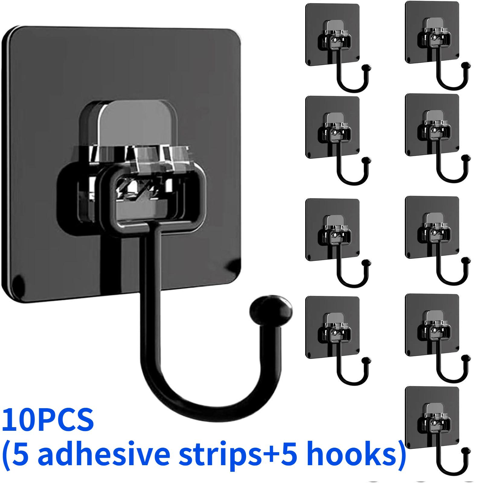 10pcs Strong Adhesive Wall Hooks - No-Drill, Traceless Installation, Ideal for Kitchen & Bathroom Organization