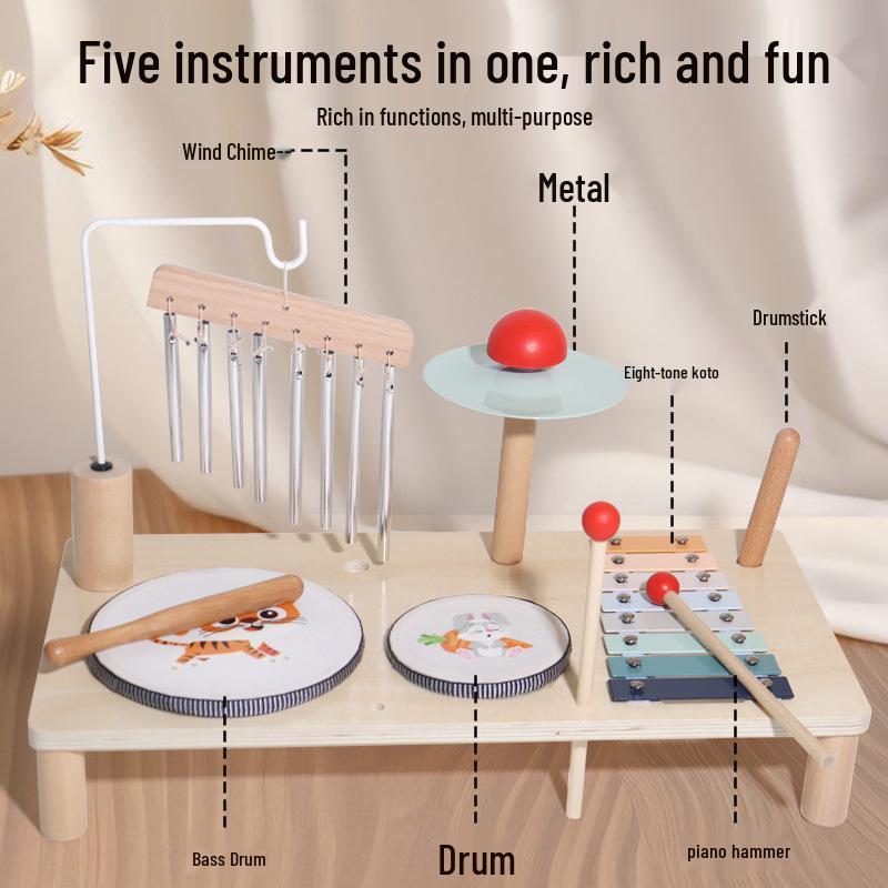 Children's Wooden Music Stand & Drum Set Montessori Xylophone Toy