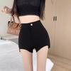 Women's Black High Waist Wide Leg Slim Fit Autumn Shorts