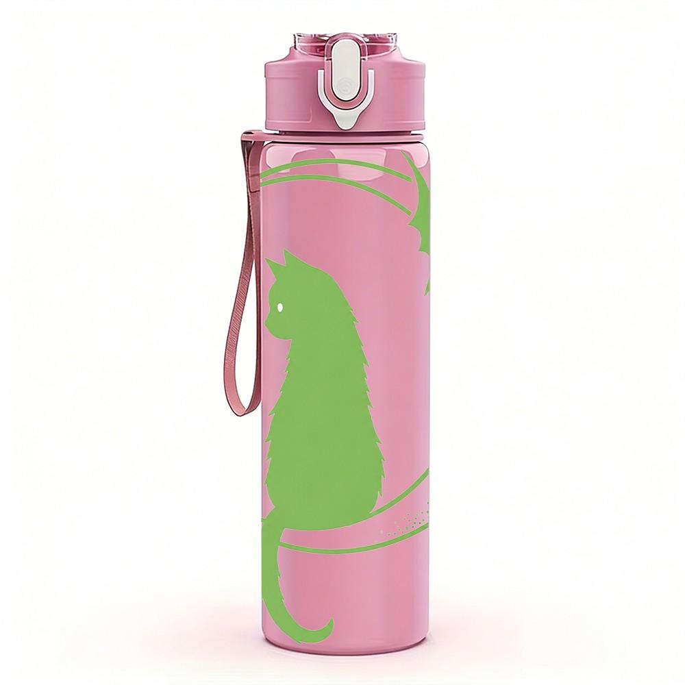 1PC Cat Bird Moon Silhouette Line Print 750ml Color Plastic Sports Water Bottle Leakproof Flip Straw Lid Suitable for Sports Office Home Use