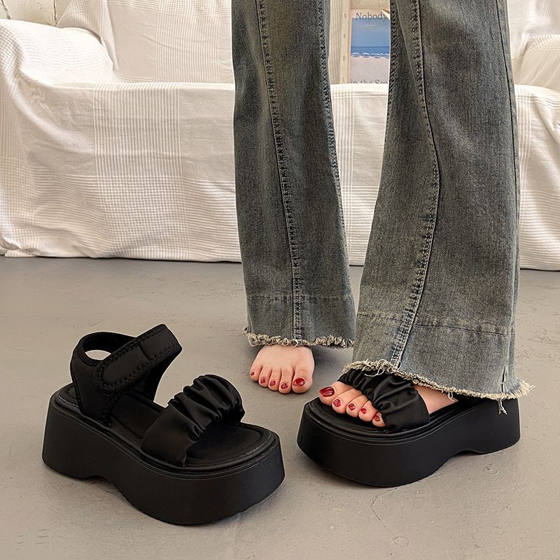 Supergave platform sandalen voor de zomer, luxe, nieuwe Franse stijl, wedge schoenen