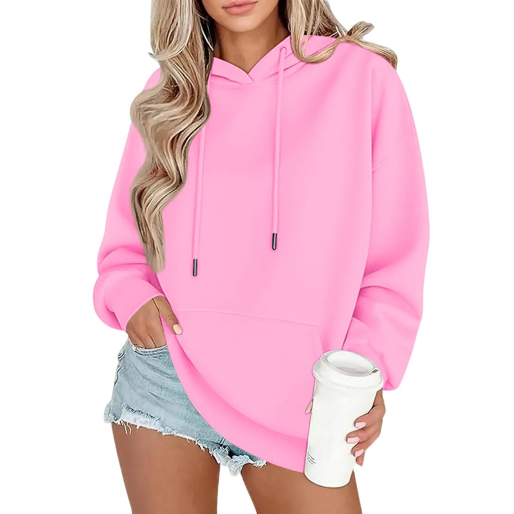 Women's Fashion Oversized Drop-Shoulder Long-Sleeved Sweatshirt Solid-Colour Hooded Sweatshirt