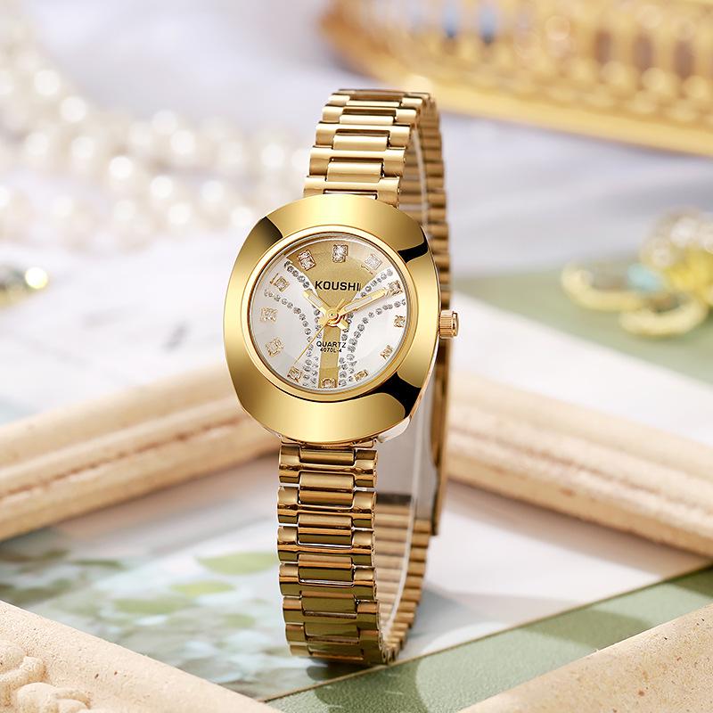 Retro Gold Women's Quartz Watch - High-End Fashion Steel Band Style
