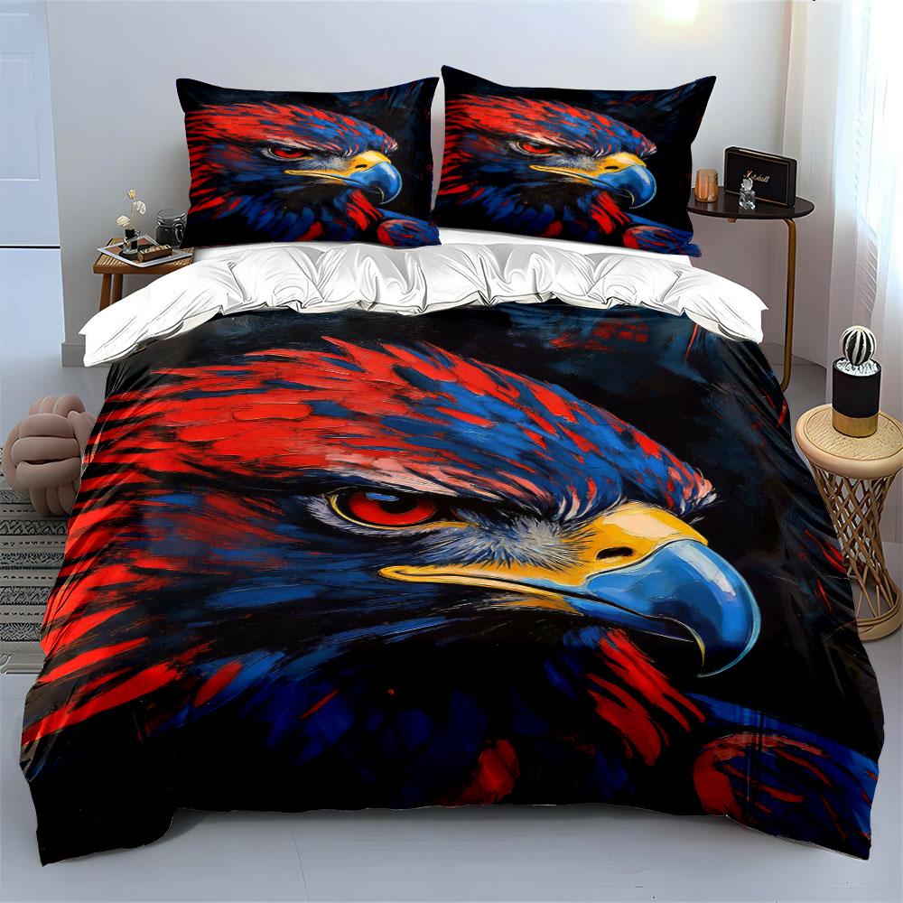 Red-and-blue Eagle Face. Bedding Sets Duvet Cover Sets Duvet Covers Pillowcases(1 * Duvet Cover 2 * Pillowcases, Without Duvet Insert)