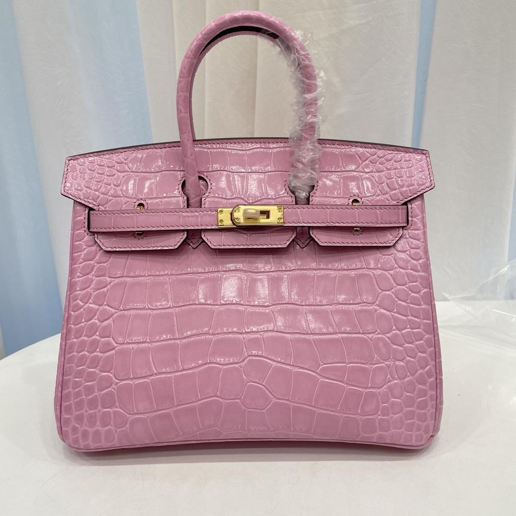 New Top-grain Cowhide Crocodile Pattern Women's Full Pair Version Shoulder Strap Version Handbag Lock Solid Color Women's Bag