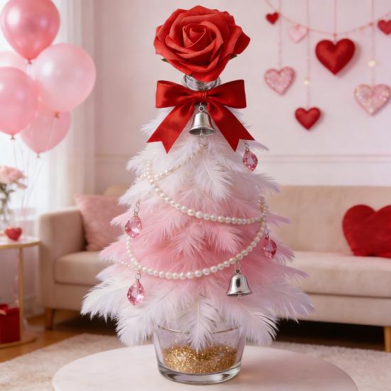 Valentinstag Baumspitze Rote Rose Baumspitze mit Spiral-Drahtfuß Romantisches Rosenornament für Mini-Bäume Dekoration Feiertagsparty Heimdeko