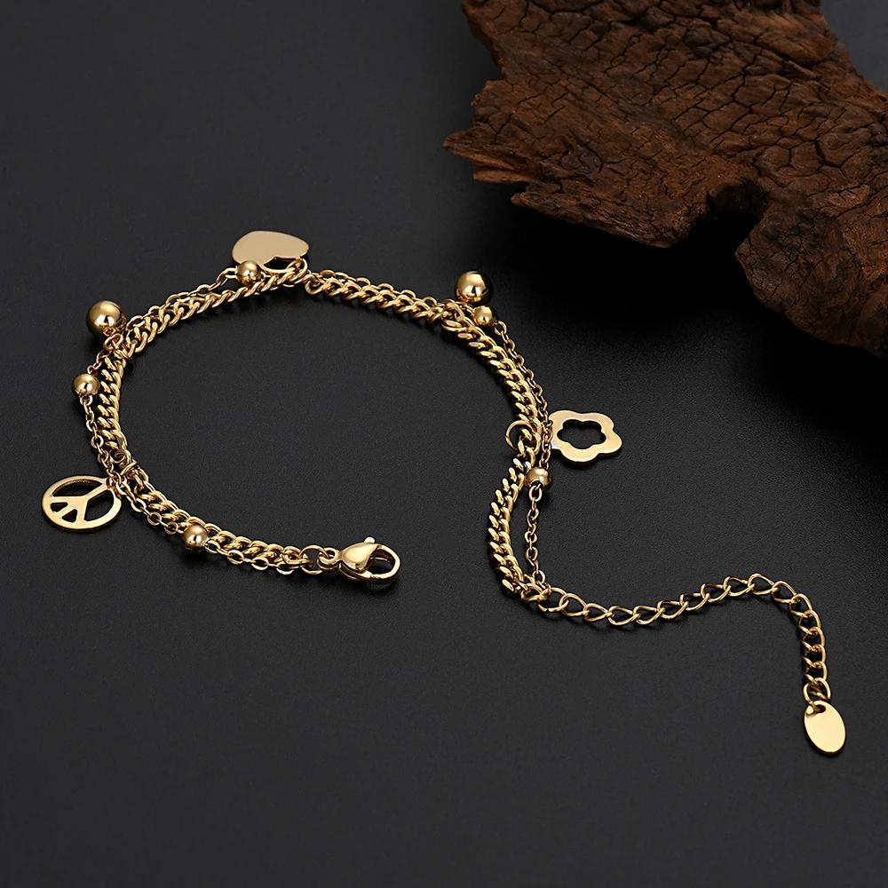 Original designer 18K Gold   Copper romantic Heart Bracelets for Women Wedding Couple Gift 18+5cm streetwear jewelry