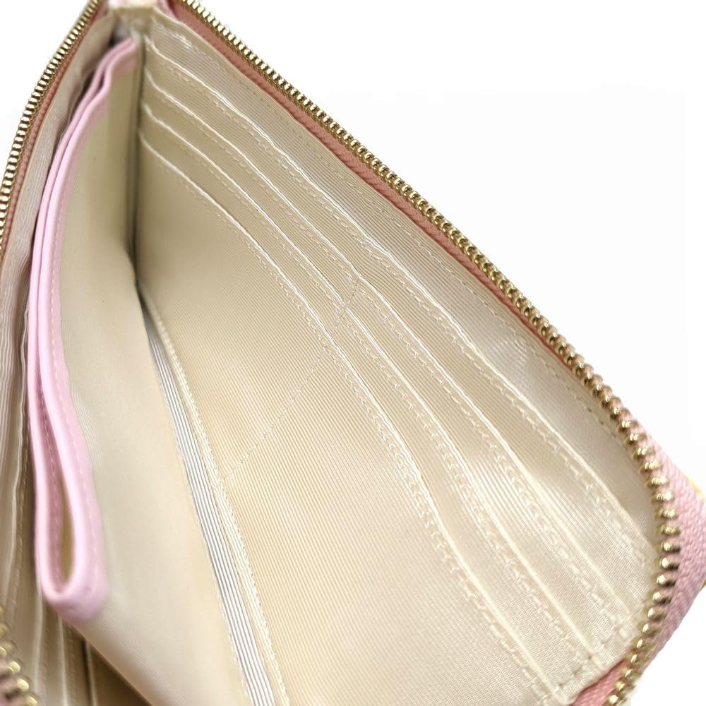 Karukuru Women's Stained Glass-Style L-Zip Long Wallet, FRS-EN006, Pink