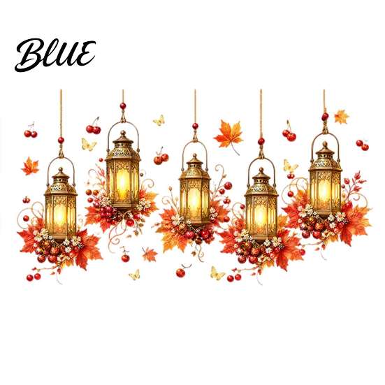 Static Cling Window Decals Autumn Maple Leaf And Lantern Sticker Double Sided PVC Waterproof Thanksgiving Party Decor Decals Removable Electrostatic